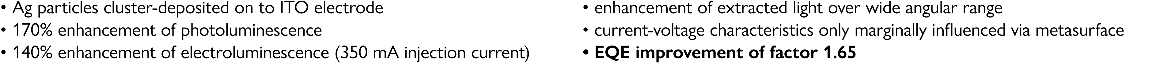   Ag particles cluster-deposited on to ITO electrode   170% enhancement of photoluminescence   140% enhancement of el   