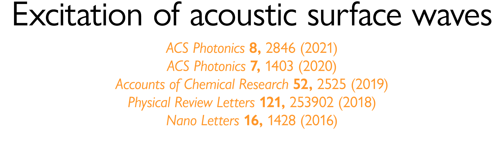 Excitation of acoustic surface waves ACS Photonics 8, 2846 (2021) ACS Photonics 7, 1403 (2020) Accounts of Chemical R   