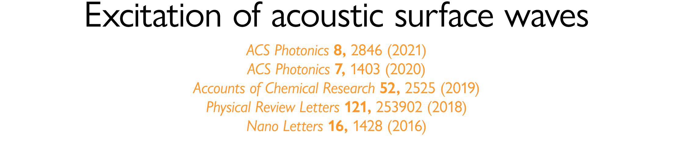 Excitation of acoustic surface waves ACS Photonics 8, 2846 (2021) ACS Photonics 7, 1403 (2020) Accounts of Chemical R   