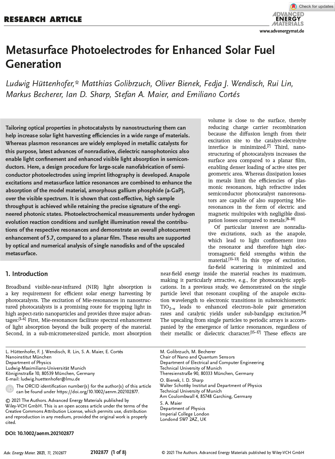Advanced Energy Materials 2021 11:2102877